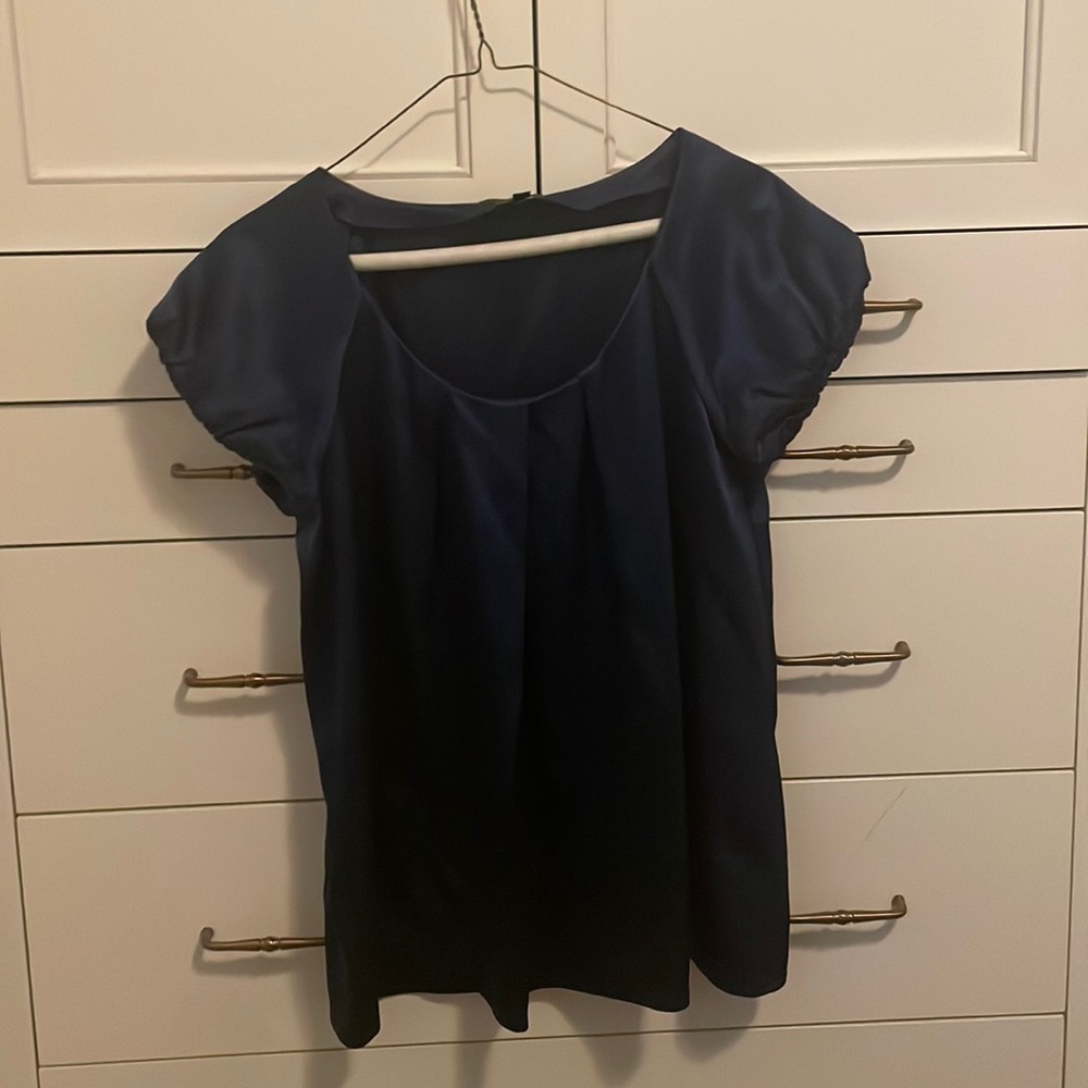 Theory satiny/shiny blue blouse. Perfect for winter or holiday nights out.